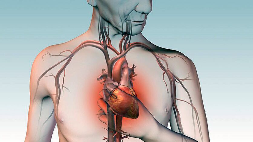 Pain under the shoulder blade and pressing pain behind the breastbone with heart disease